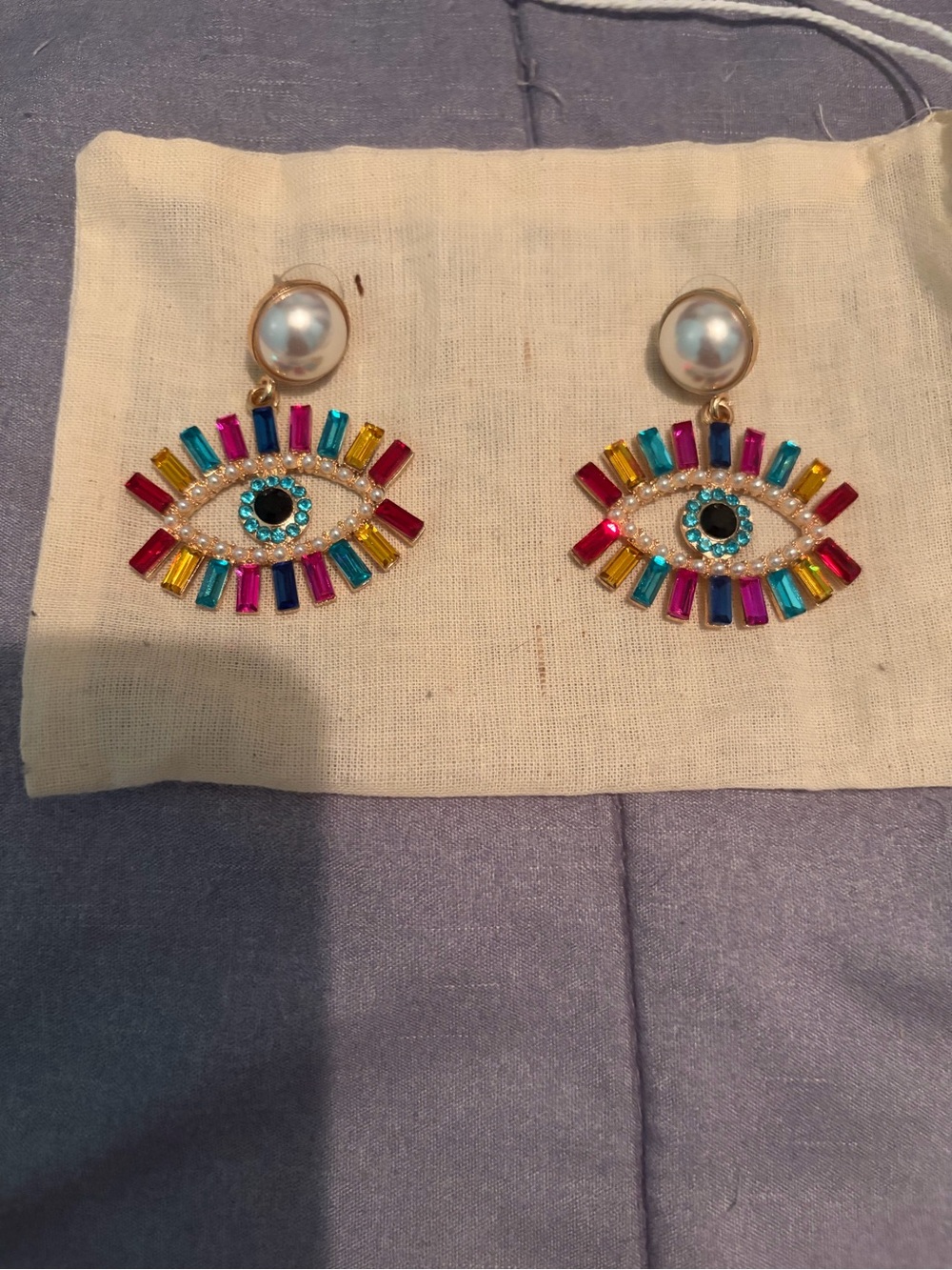 Pearl Top Multicolor Evil Eye Drop Earrings - Women Jewelry